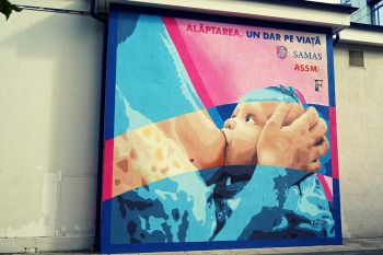 Pictură murală care susține alăptarea, la Spitalul Filantropia din București
